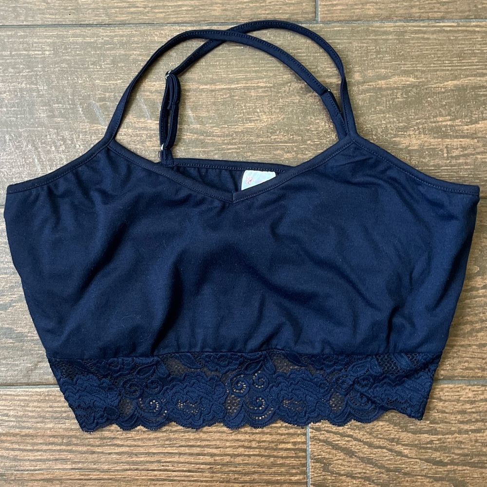 Blue lace crop top tank top